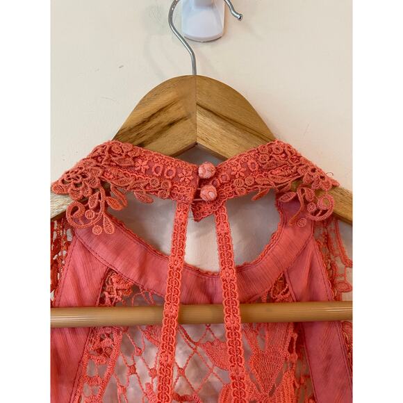 Free People Snowdrop Coral Lace Trapeze Mini Halter Dress Orange Women's Size S - Picture 7 of 10
